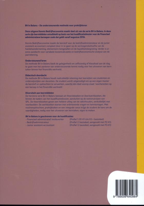 Kennis bedrijfseconomie / Werkboek / BV in balans Kennis bedrijfseconomie / Werkboek / BV in balans achterkant