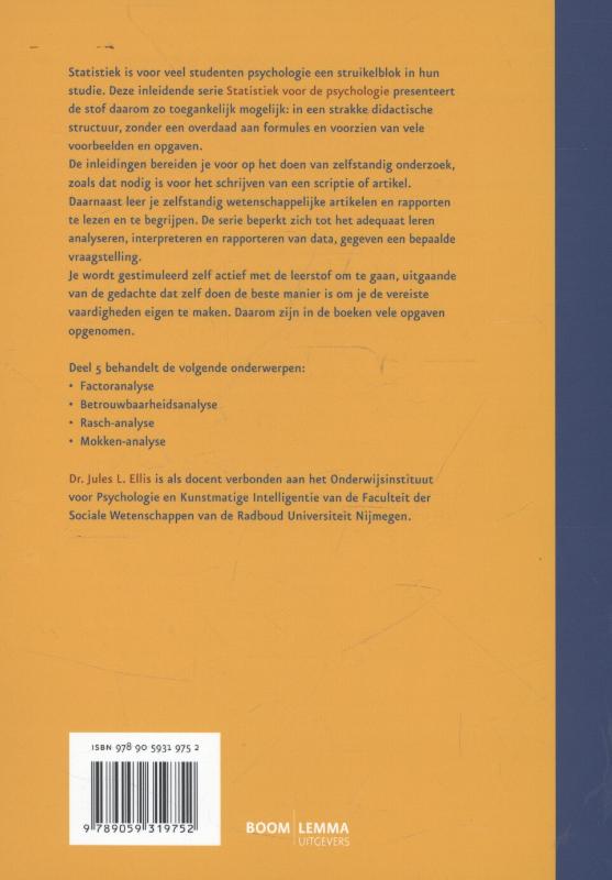 Statistiek voor de psychologie / factor- en itemanalyse / Statistiek voor de psychologie / 5 achterkant