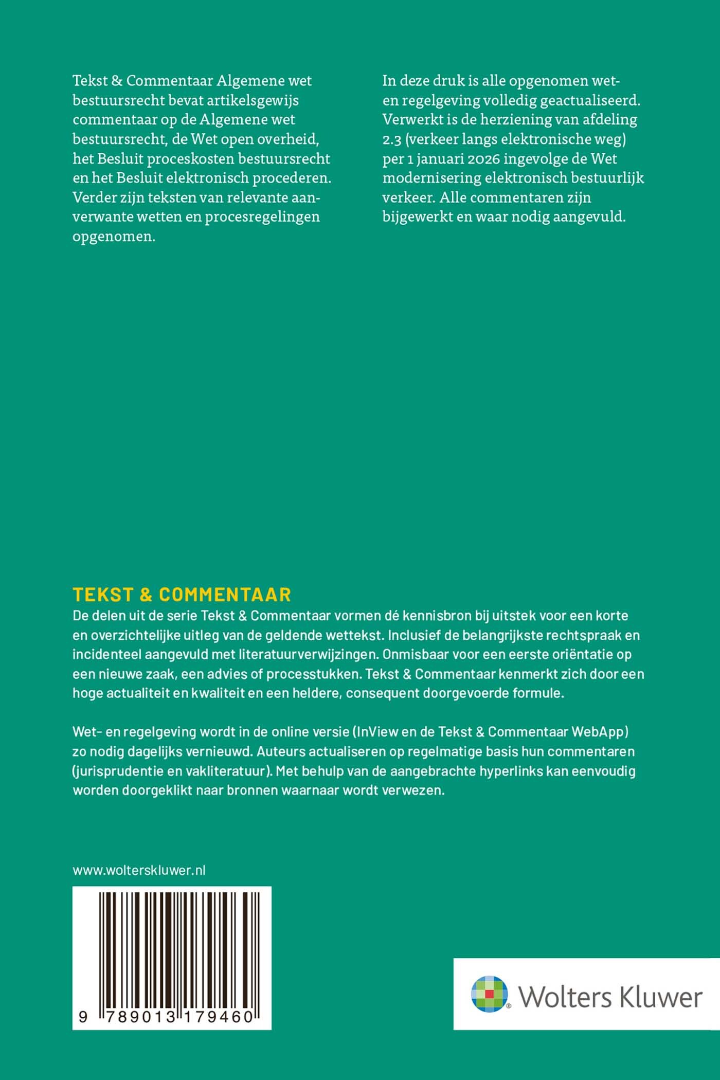 Algemene wet bestuursrecht / Tekst & Commentaar achterkant