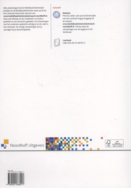 Elementaire praktijk van de bedrijfsadministratie Niveau 4 PDB Werkboek achterkant