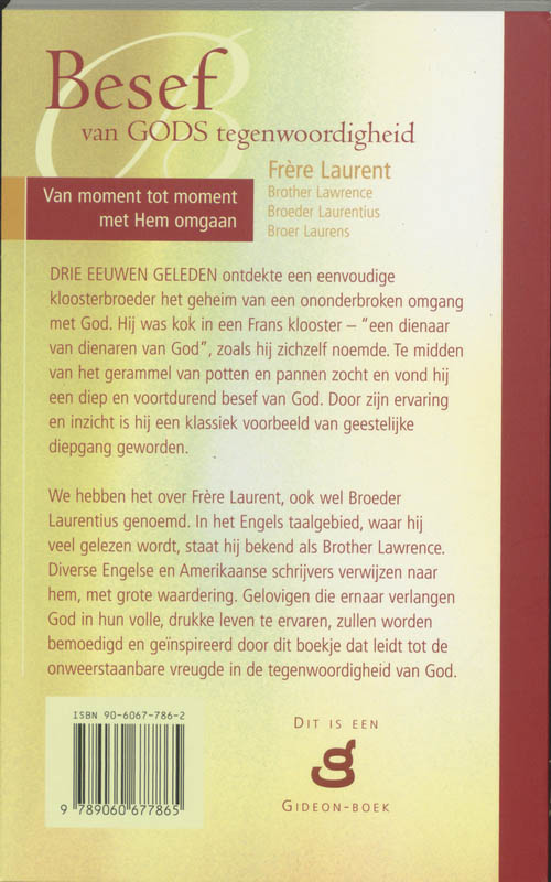 Besef van Gods tegenwoordigheid achterkant