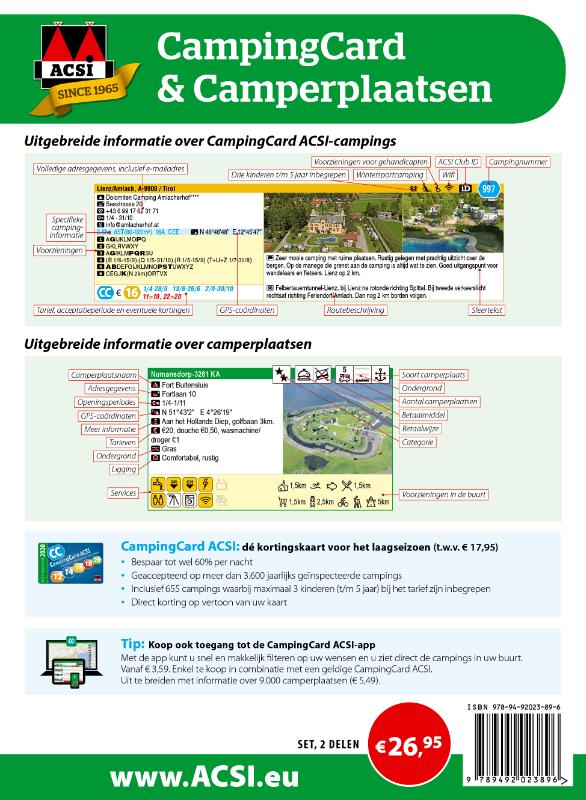CampingCard & Camperplaatsen 2020 / ACSI Campinggids achterkant