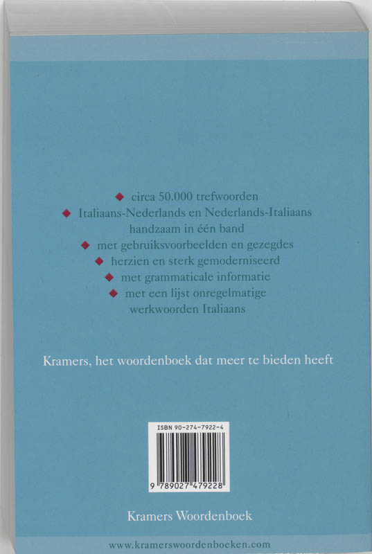 Kramers Woordenboek / Italiaans-Nederlands Nederlands-Italiaans achterkant