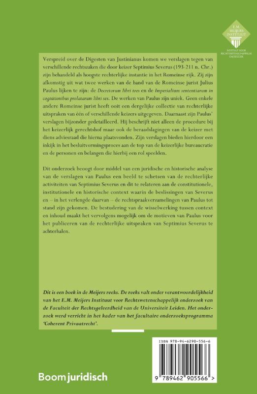De rechtspraakverzamelingen van Julius Paulus / E.M. Meijers Instituut voor Rechtswetenschappelijk Onderzoek achterkant