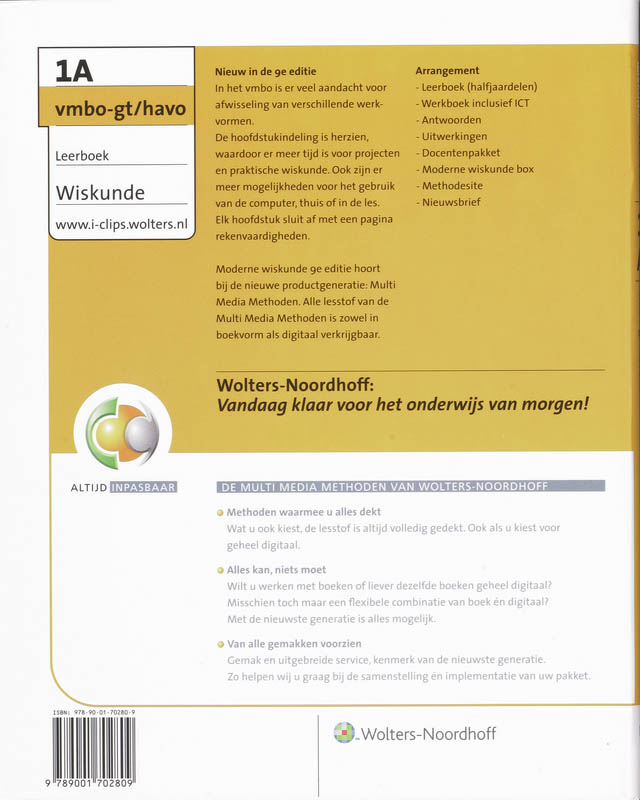 Leerboek 1A Vmbo-gt/havo Moderne Wiskunde Leerboek Leerboek 1A Vmbo-gt/havo Moderne Wiskunde Leerboek achterkant