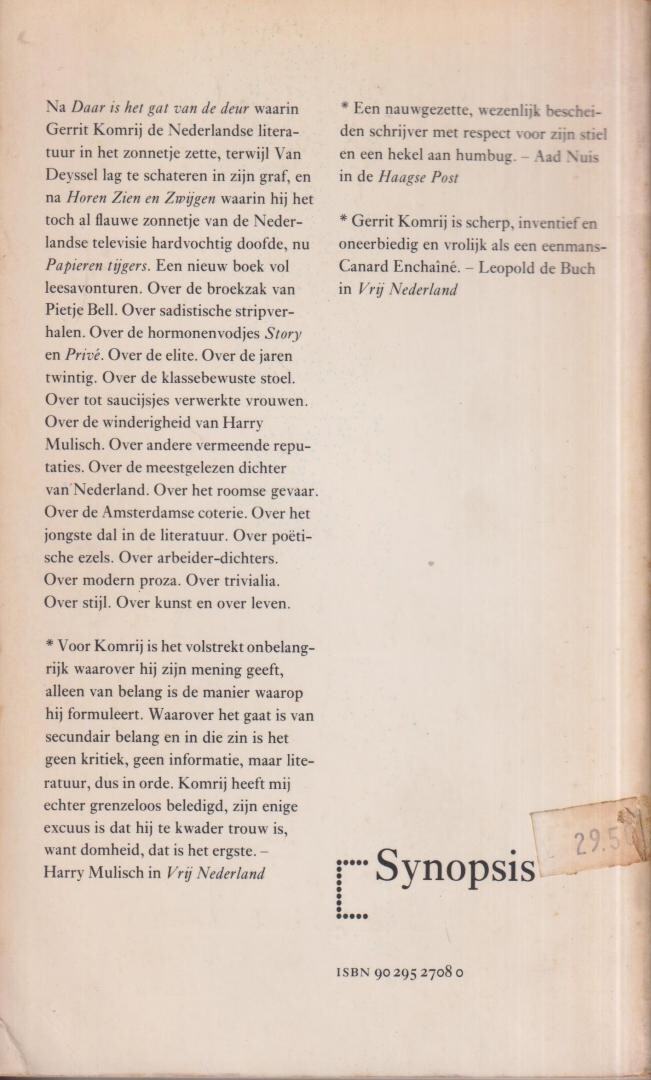 Papieren tijgers / Synopsis achterkant