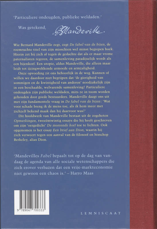 De fabel van de bijen / Verzameld werk van Bernard de Mandeville / III De fabel van de bijen / Verzameld werk van Bernard de Mandeville / III achterkant