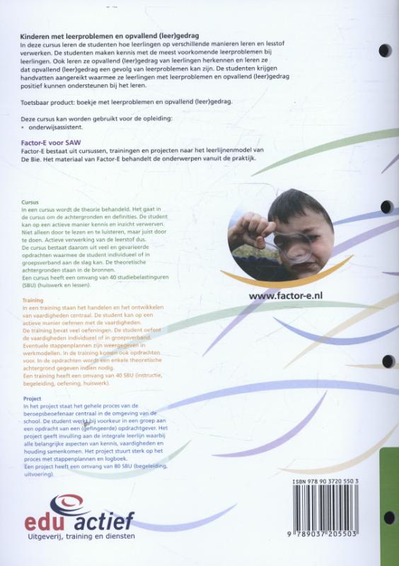 Factor-E Kinderen met leerproblemen en opvallend (leer)gedrag Cursus achterkant