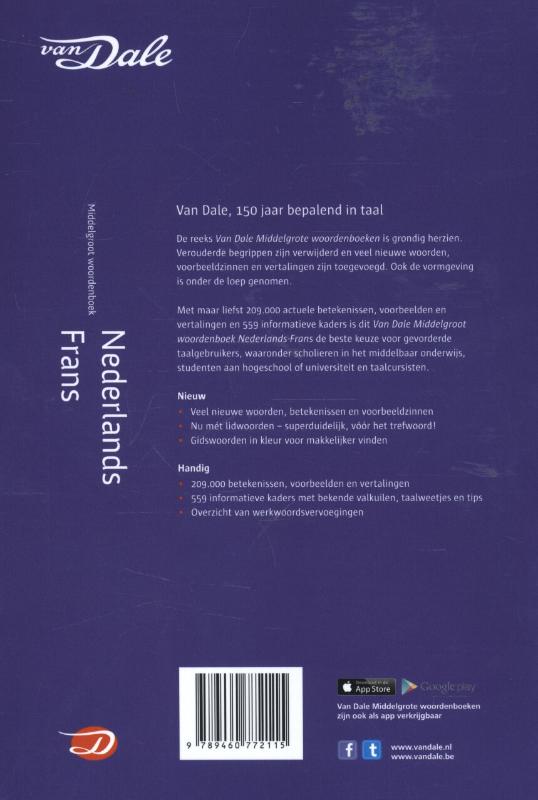 van Dale middelgroot woordenboek Nederlands-Frans / Van Dale middelgroot woordenboek achterkant