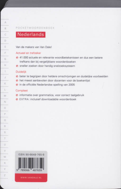 Van Dale Pocketwoordenboek Nederlands (nieuwe spelling) / Van Dale pockets achterkant