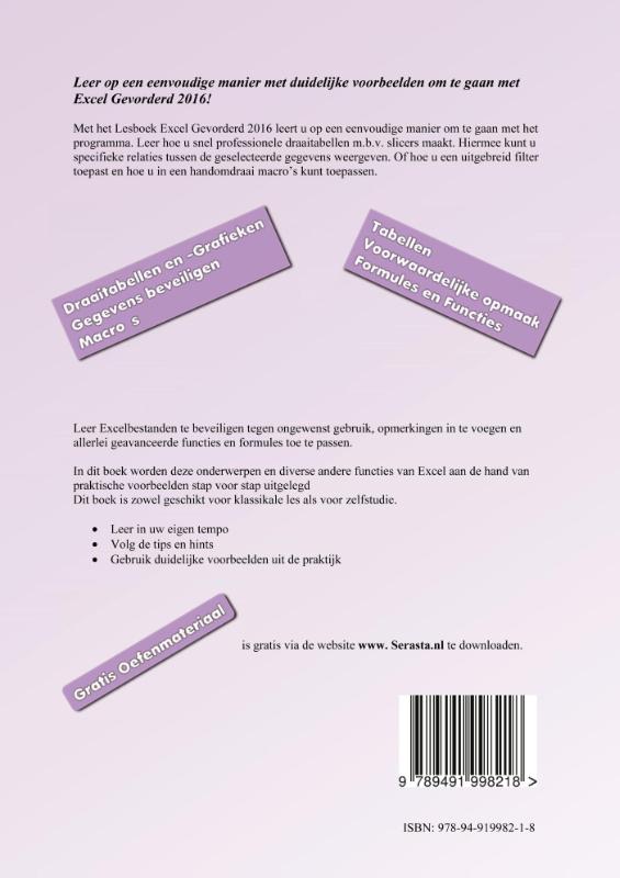 Excel 2016 gevorderden achterkant