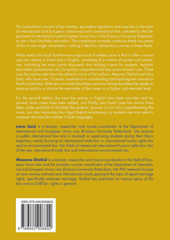 Cases and Materials International and European Union Law / Boom Juridische studieboeken achterkant