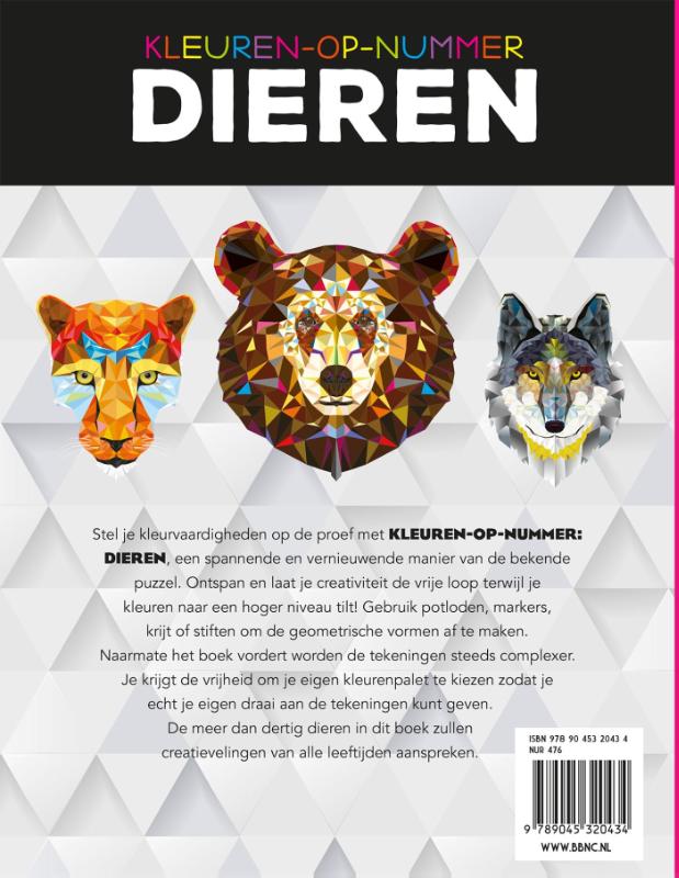 Kleuren op nummer: Dieren achterkant