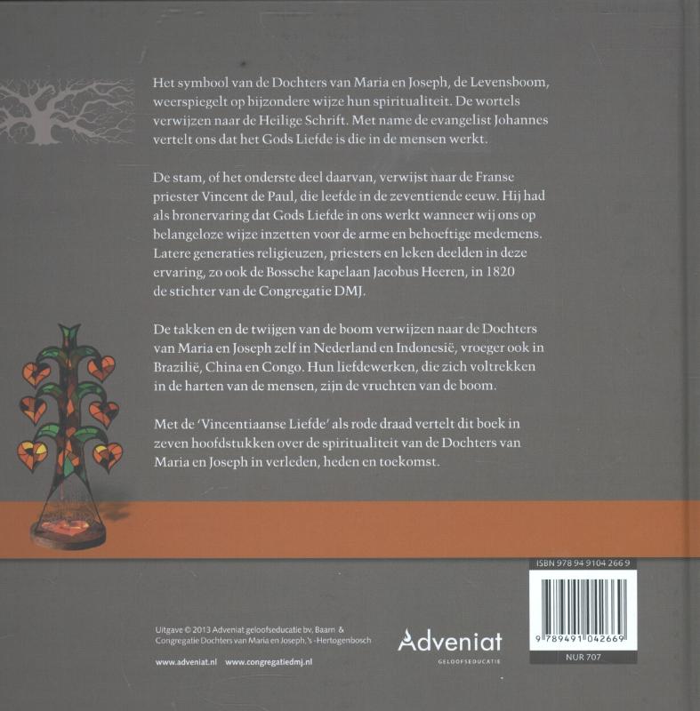 De wortels, de twijgen en de vruchten van de boom achterkant