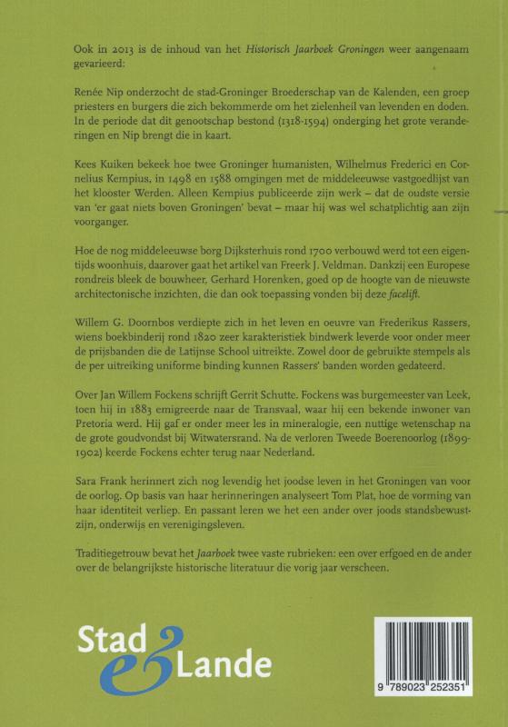 Historisch jaarboek 2013 achterkant