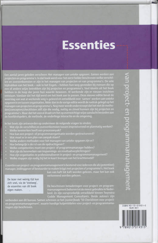 Essenties van project- en programmamanagement Essenties van project- en programmamanagement achterkant