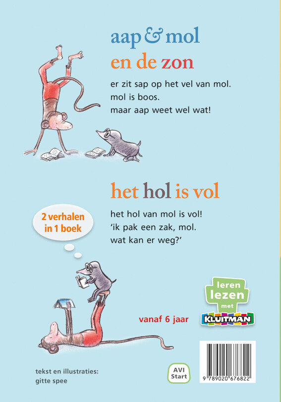 aap & mol en de zon / het hol is vol / Leren lezen met Kluitman achterkant