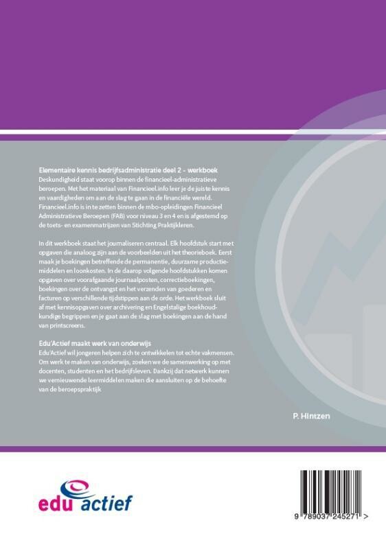 Elementaire kennis Bedrijfsadministratie / deel 2 / Werkboek / Financiële beroepen achterkant