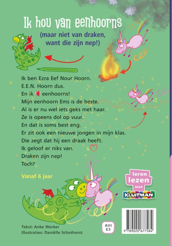 Ik hou van eenhoorns / (maar niet van draken, want die zijn nep!) / Leren lezen met Kluitman achterkant