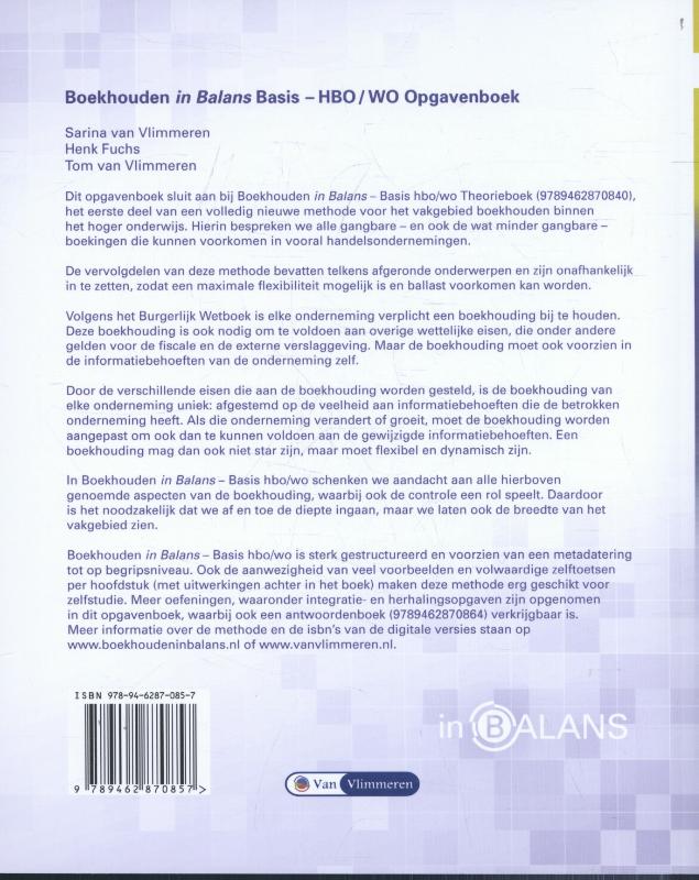 Boekhouden in Balans / hbo/wo Opgavenboek / Basis / In Balans achterkant