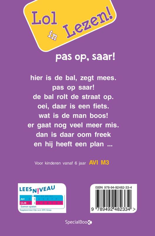 Pas op Saar! / Lol in Lezen / AVI M3 achterkant