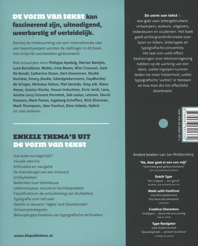De vorm van tekst achterkant