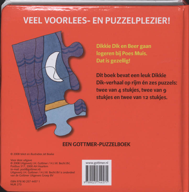 Dikkie dik puzzelboek logeren bij poes muis achterkant