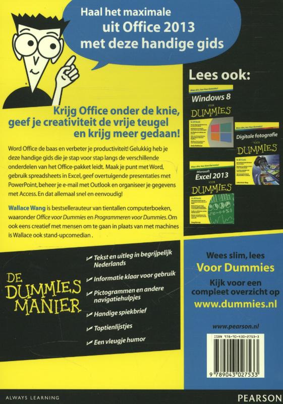 Office 2013 voor Dummies / Voor Dummies achterkant