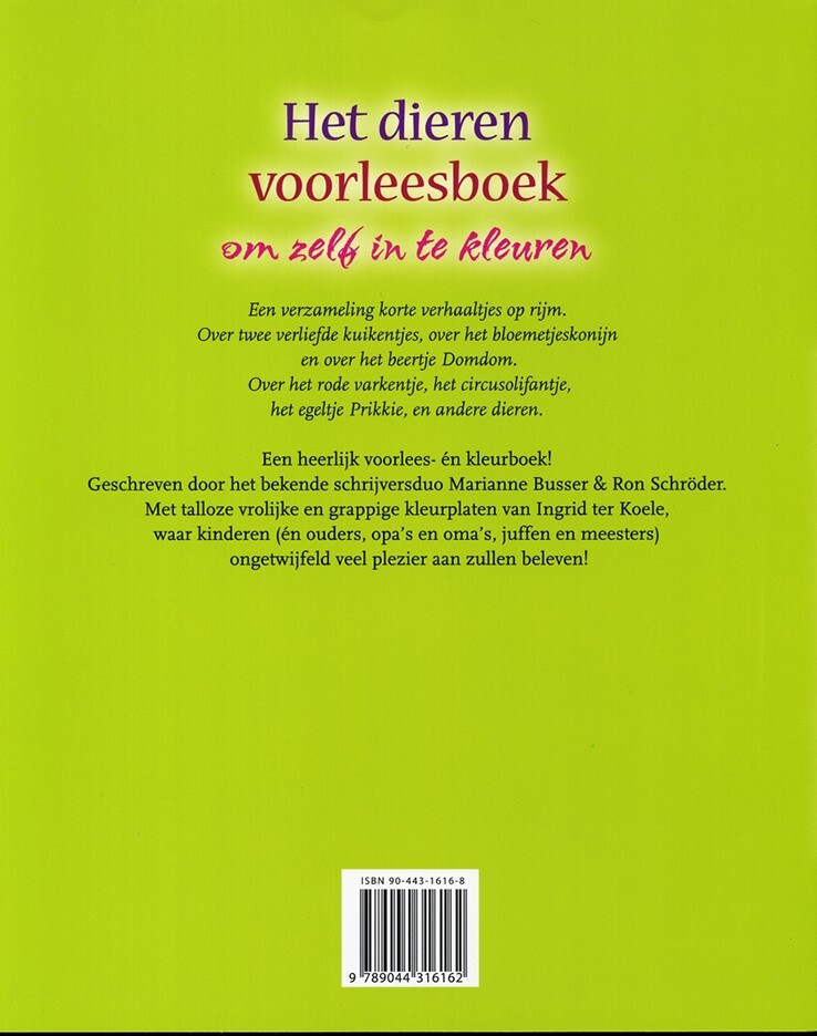DIEREN VOORLEESBOEK OM ZELF IN TE KLEURE achterkant