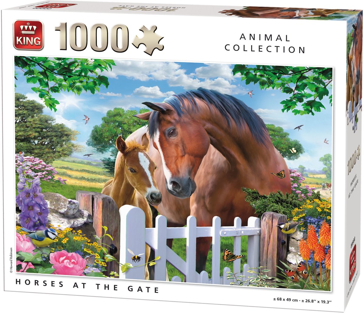 King Puzzel 1000 Stukjes (68 x 49 cm) - Horses at Gate - Legpuzzel - Paarden