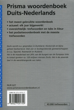 Prisma woordenboek Duits-Nederlands / Pocket woordenboeken achterkant