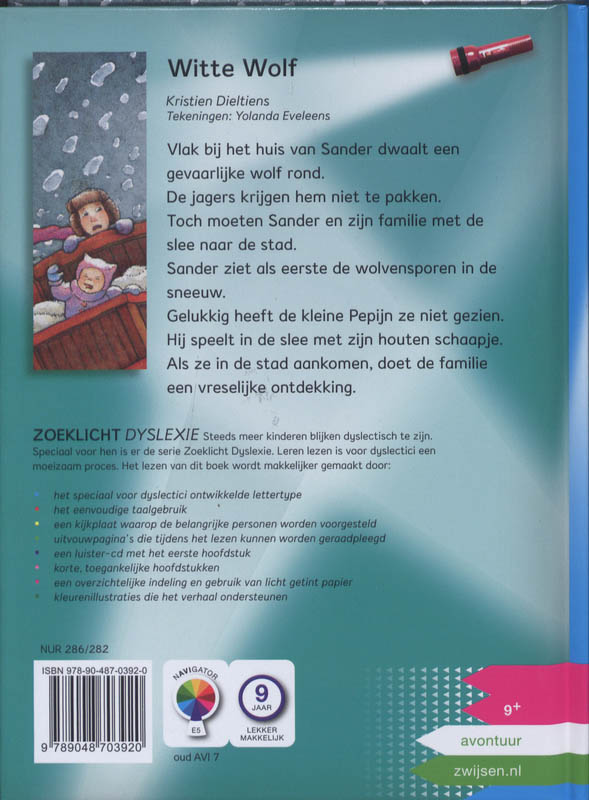 Witte wolf / Zoeklicht Dyslexie achterkant