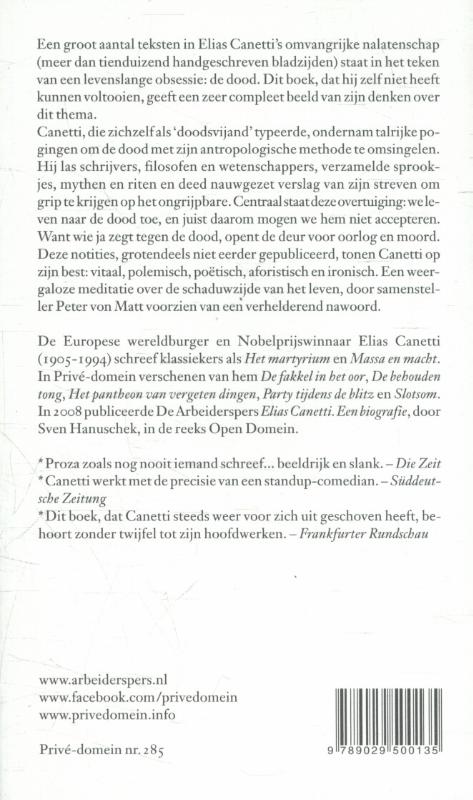 Het boek tegen de dood / Privé-domein / 285 achterkant