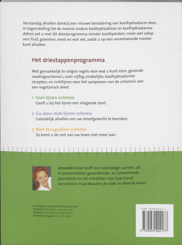 Verstandig afvallen met minder koolhydraten Verstandig afvallen met minder koolhydraten achterkant