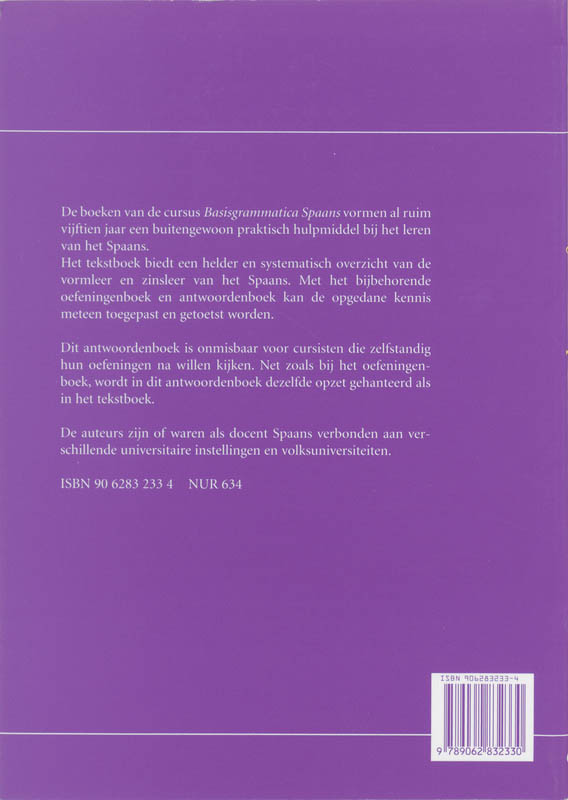 Basisgrammatica Spaans / Antwoordenboek Basisgrammatica Spaans / Antwoordenboek achterkant