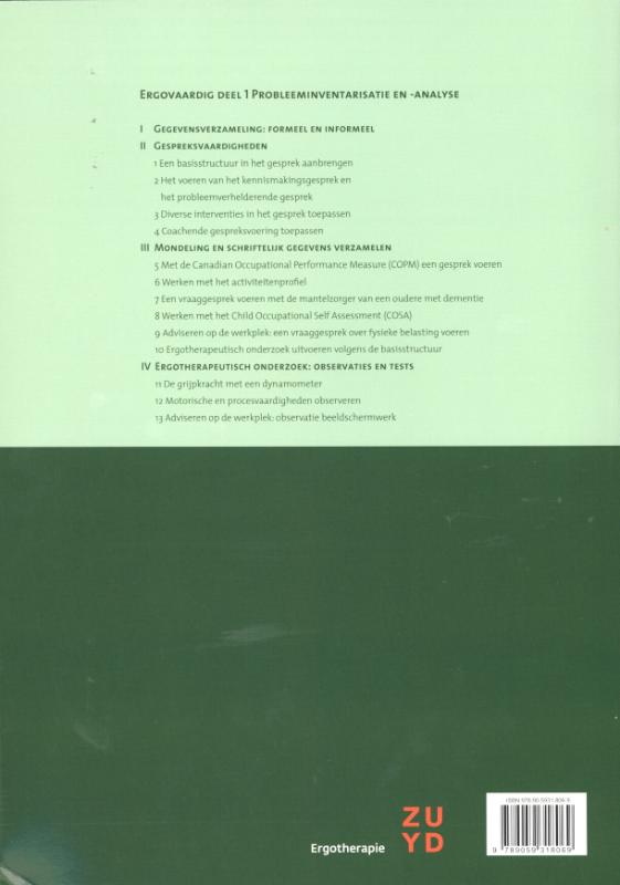 Probleeminventarisatie en -analyse / Ergovaardig deel 1 / Vaardigheden ergotherapie / 1 achterkant