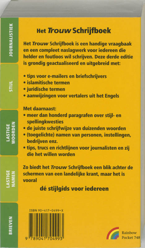 Trouw Schrijfboek / Rainbow pocketboeken / 748 achterkant