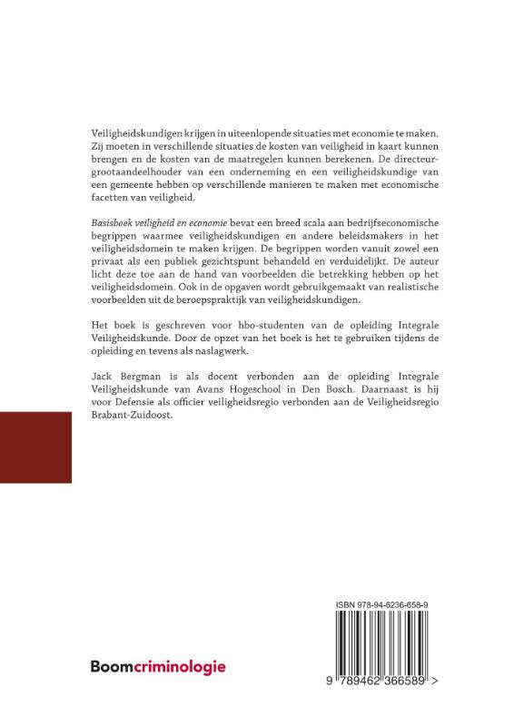 Basisboek veiligheid en economie / Boom studieboeken criminologie achterkant