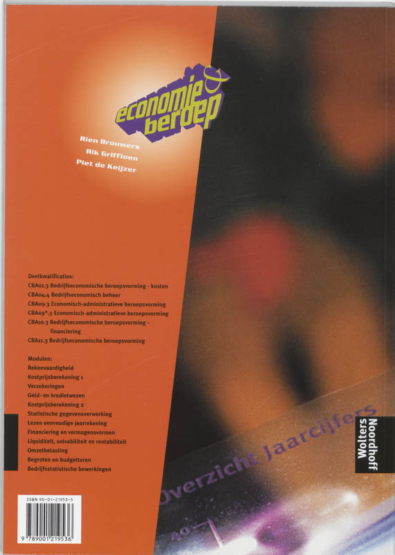 Werkboek Kostprijsberekening 1 niveau III/IV Economie & beroep achterkant