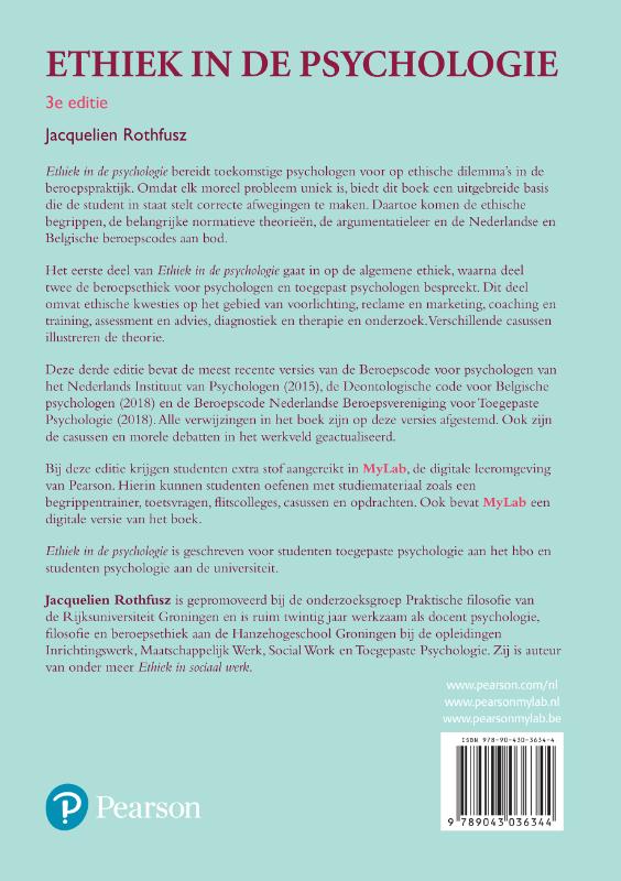 Ethiek in de psychologie / 3e editie met MyLab NL toegangscode Ethiek in de psychologie, 3e editie met MyLab NL toegangscode achterkant