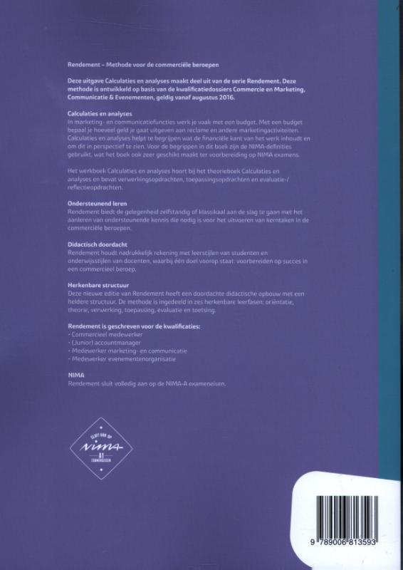 Calculaties & analyses Werkboek / Rendement Calculaties & analyses Werkboek / Rendement achterkant