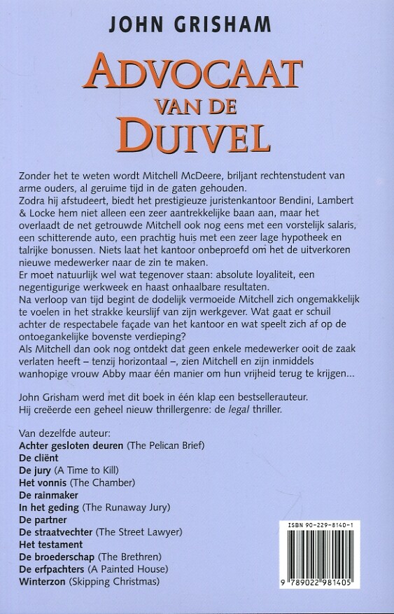 Advocaat van de duivel / Mitch McDeere / 1 achterkant