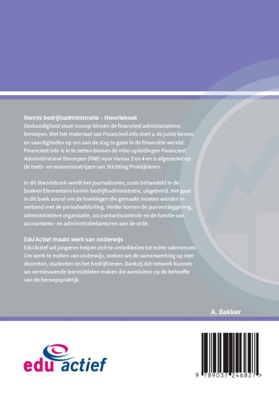 Kennis Bedrijfsadministratie / 2018 / theorieboek / Financieel.info achterkant