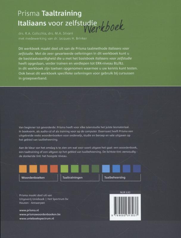 Italiaans voor zelfstudie / Werkboek / Prisma Taaltraining achterkant