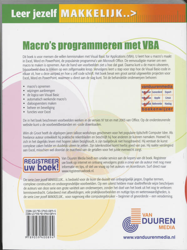 Macro's programmeren met VBA / Leer jezelf MAKKELIJK... achterkant