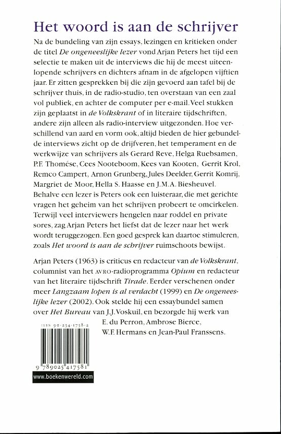 Het woord is aan de schrijver achterkant