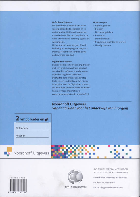 Moderne Wiskunde / 2 Vmbo Kader En Gt / Deel Oefenboek Rekenen Moderne Wiskunde / 2 Vmbo Kader En Gt / Deel Oefenboek Rekenen achterkant