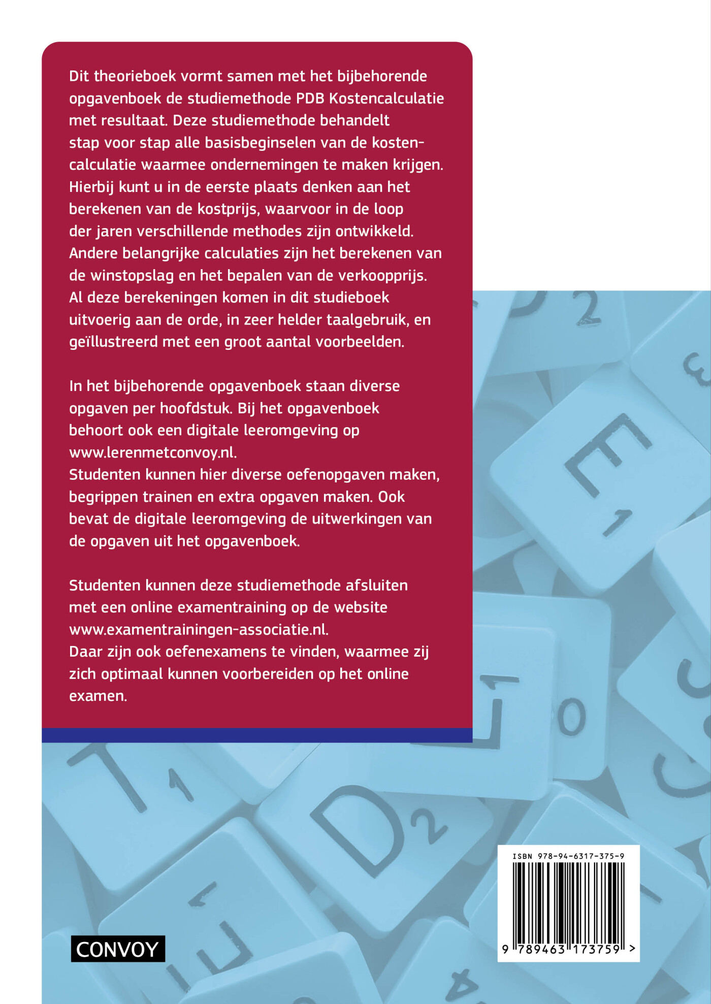5e druk / PDB Kostencalculatie met resultaat / Theorieboek achterkant