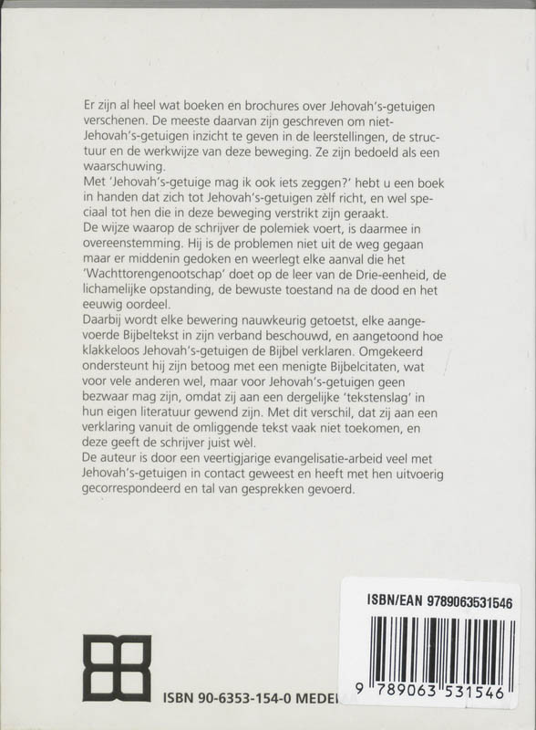Jehovah's getuige, mag ik ook iets zeggen? achterkant