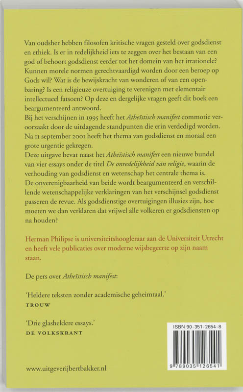 Atheïstisch manifest ; De onredelijkheid van religie Atheïstisch manifest ; De onredelijkheid van religie achterkant